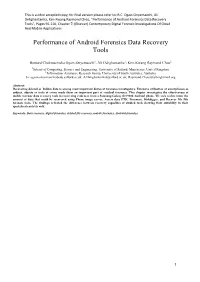 Performance of Android Forensics Data Recovery Tools