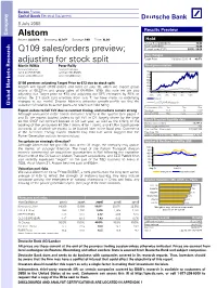 Alstom Q109 Sales/Orders Preview; Adjusting for Stock Split