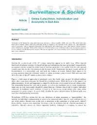 Article Online Collectivism, Individualism and Anonymity In