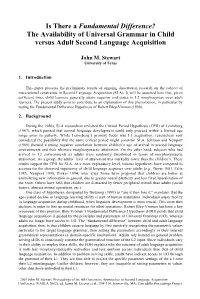 Is There a Fundamental Difference? the Availability of Universal Grammar in Child Versus Adult Second Language Acquisition