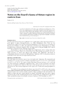 Notes on the Lizard's Fauna of Sistan Region in Eastern Iran