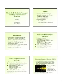 Radiation Transport Monte Carlo Modeling: Capabilities and Examples