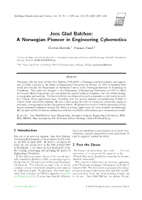 Jens Glad Balchen: a Norwegian Pioneer in Engineering Cybernetics