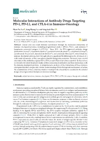 Molecular Interactions of Antibody Drugs Targeting PD-1, PD-L1, and CTLA-4 in Immuno-Oncology