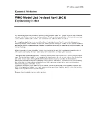 WHO Model List (Revised April 2003) Explanatory Notes