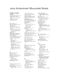 2005 Astronomy Magazine Index