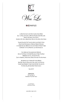 WINE LIST Bice NAPLES