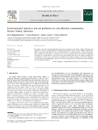 Environmental Injustice and Air Pollution in Coal Affected Communities, Hunter Valley, Australia