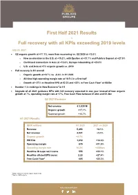 First Half 2021 Results Full Recovery with All Kpis Exceeding 2019 Levels