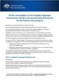Public Consultation on the English Language Requirement and the New Sponsorship Framework for the Partner Visa Program
