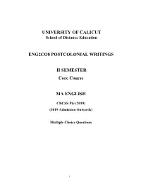 ENG2CO8 POSTCOLONIAL WRITINGS II SEMESTER Core