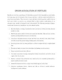 Origin & Evolution of Reptiles