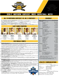 2016-17 Northern Kentucky Men's Basketball Notes