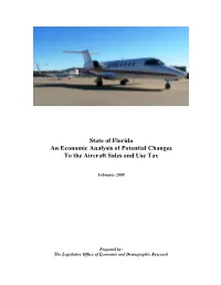 An Economic Analysis of Potential Changes to the Aircraft Sales and Use Tax
