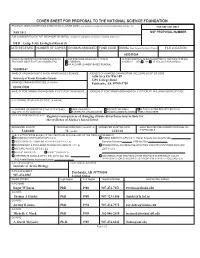 Cover Sheet for Proposal to the National Science
