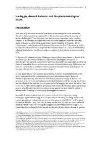 Heidegger, Renaud Barbaras, and the Phenomenology of Desire Introduction