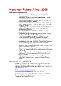Lobby Programme Emphasis in 2008 Keep Our Future Afloat Campaign