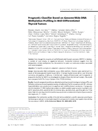 Prognostic Classifier Based on Genome-Wide DNA Methylation Profiling in Well-Differentiated Thyroid Tumors