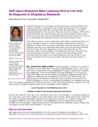 Self-Report Response Bias: Learning How to Live with Its Diagnosis in Chaplaincy Research