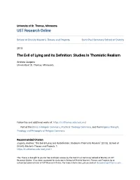 The Evil of Lying and Its Definition: Studies in Thomistic Realism