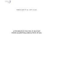 Authorization for the Use of Military Force Against Iraq
