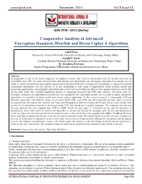 Comparative Analysis of Advanced Encryption Standard, Blowfish and Rivest Cipher 4 Algorithms
