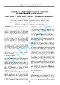 Comparison of Different Tests for Detecting Heteroscedasticity in Datasets