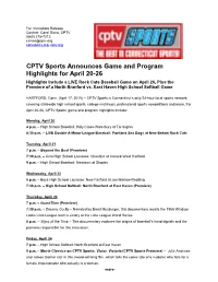 CPTV Sports Announces Game and Program Highlights for April 20-26
