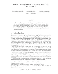 LOGIC and P-RECOGNIZABLE SETS of INTEGERS 1 Introduction