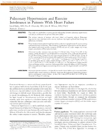 Pulmonary Hypertension and Exercise Intolerance in Patients with Heart Failure Javed Butler, MD, Don B