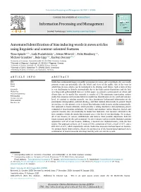 Automated Identification of Bias Inducing Words in News Articles
