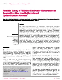 Faunistic Survey of Philippine Freshwater Microcrustacean Zooplankton: New Locality Records and Updated Species Accounts*