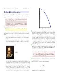Lecture 20: Antiderivatives 15 X We Have Looked at the Integral 0 F(T) Dt and Seen That It Is the Signed Area Under the Curve