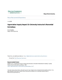 Appreciative Inquiry Impact on University Instructor's Nonverbal Immediacy