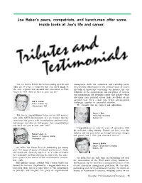 AWCI's Joe Baker -- Tributes and Testimonials