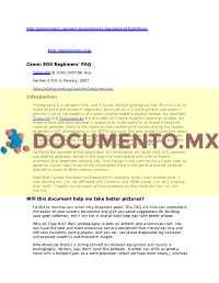 Canon EOS Beginners' FAQ Introduction Will This Document Help