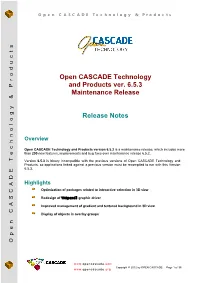 Open CASCADE Technology and Products Ver. 6.5.3 Maintenance Release