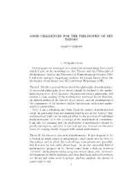 Some Challenges for the Philosophy of Set Theory