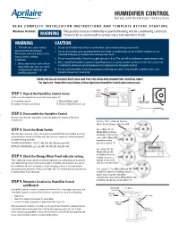 HUMIDIFIER CONTROL Safety and Installation Instructions