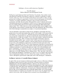 PREPRINT Intelligence, Science and the Ignorance Hypothesis David R