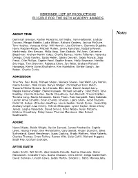 Reminder List of Productions Eligible for the 86Th Academy Awards