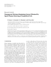 Transparent Yttrium Aluminium Garnet Obtained by Spark Plasma Sintering of Lyophilized Gels