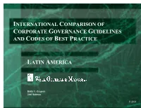 International Comparison of Corporate Governance Guidelines and Codes of Best Practice