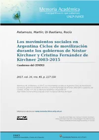 Los Movimientos Sociales En Argentina Ciclos De Movilización Durante Los Gobiernos De Néstor Kirchner Y Cristina Fernández De Kirchner 2003-2015 Cuadernos Del CENDES