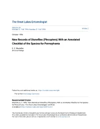 New Records of Stoneflies (Plecoptera) with an Annotated Checklist of the Species for Pennsylvania
