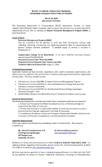 Notice to Airport Consultant Engineers Regarding a Request for Letters of Interest