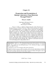 Preparation and Presentation of Biology Laboratory Class Materials Through Webct®