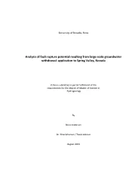 Analysis of Fault Rupture Potential Resulting from Large-Scale Groundwater Withdrawal: Application to Spring Valley, Nevada