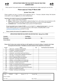 Application Form for Callywith College Bus Pass Summer 2020