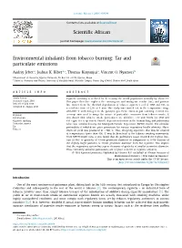 Environmental Inhalants from Tobacco Burning: Tar and Particulate Emissions